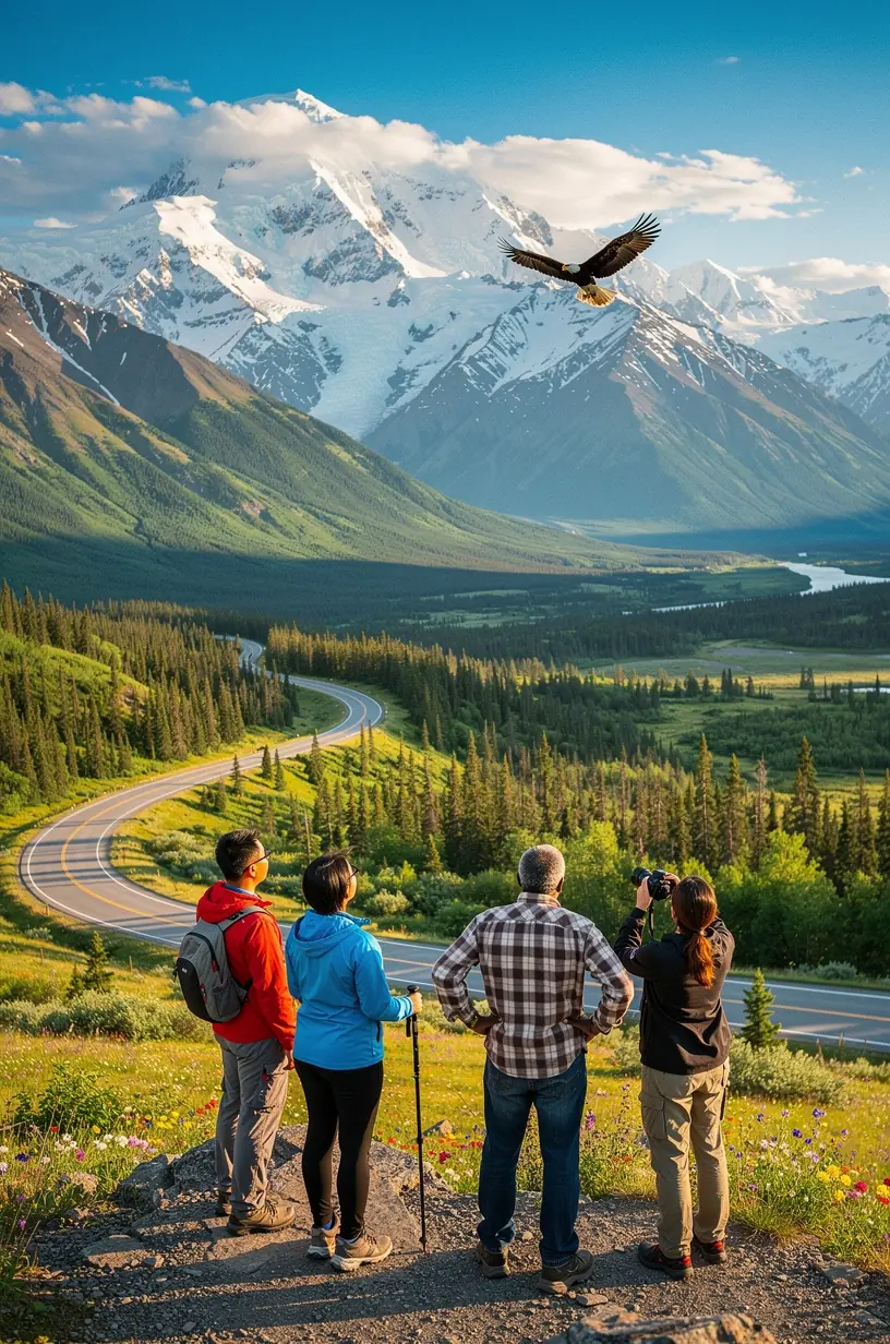 Map detail of Alaska highlighting national parks, scenic routes, and key wildlife habitats for trip planning guidance.